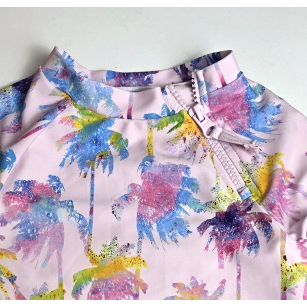 Andy & Evan Girl‎ 3T Swim Rash Guard Shirt Mock Neck Zip Palm Trees Pink Beach - Picture 8 of 9